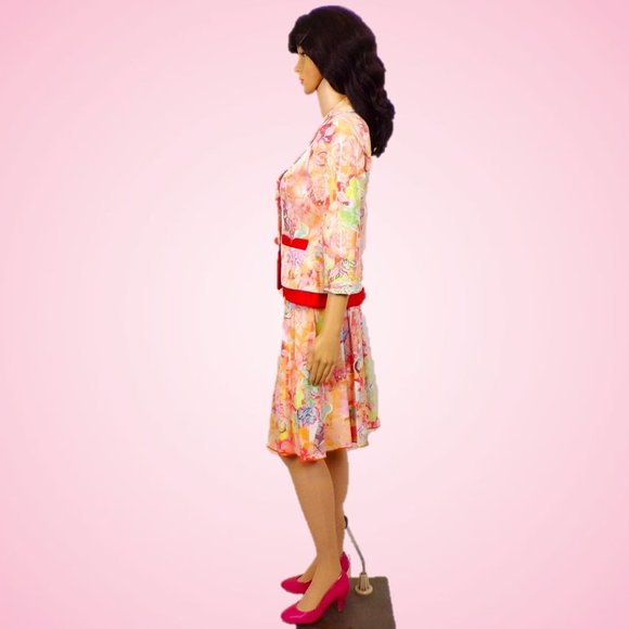 BENTLEY A. size 4 2-piece suit jacket/skirt multicolor floral cotton blend - Picture 7 of 13